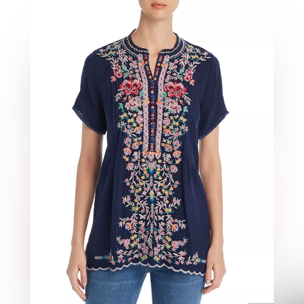 Johnny Was Raina Pintucked Top Size M